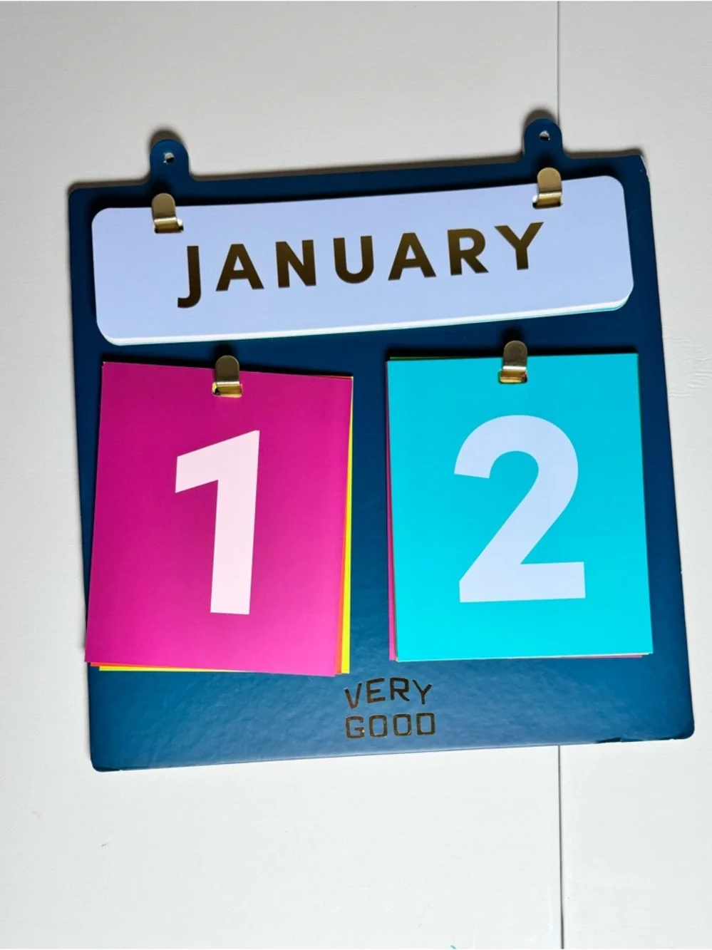 Very G Teal & Pink Flip Calendar - Bold Monthly display for wall.
